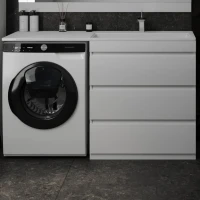 Тумба с раковиной Style Line Даллас 140 R люкс, белая + Смеситель для раковины Kludi Pure&Solid 342920575