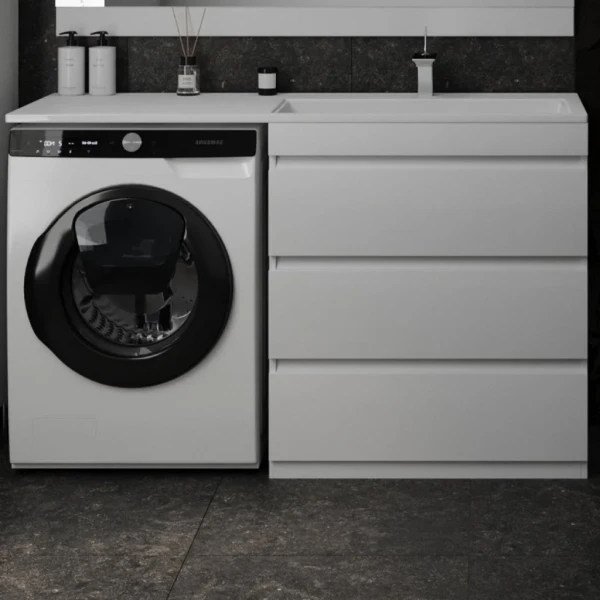 Тумба с раковиной Style Line Даллас 140 R люкс, белая + Смеситель для раковины Kludi Pure&Solid 342920575