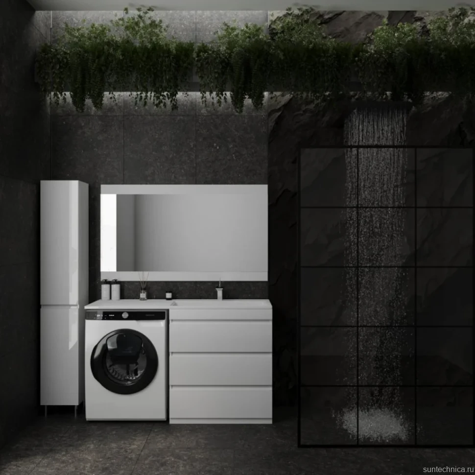 Тумба с раковиной Style Line Даллас 140 R люкс, белая + Смеситель для раковины Kludi Pure&Solid 342920575