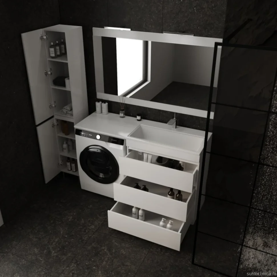 Тумба с раковиной Style Line Даллас 140 R люкс, белая + Смеситель для раковины Kludi Pure&Solid 342920575