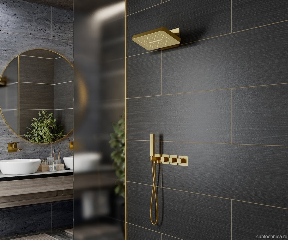 Душевой комплект Timo Petruma SX-5249/17SM С ВНУТРЕННЕЙ ЧАСТЬЮ, с термостатом, матовое золото