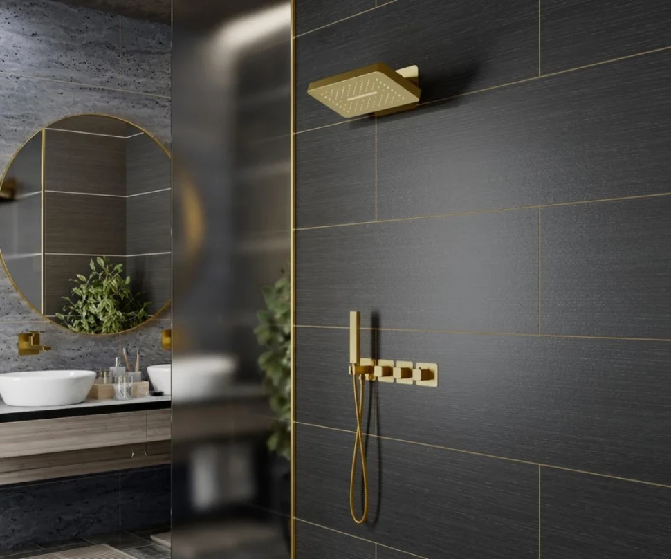 Душевой комплект Timo Petruma SX-5249/17SM С ВНУТРЕННЕЙ ЧАСТЬЮ, с термостатом, матовое золото