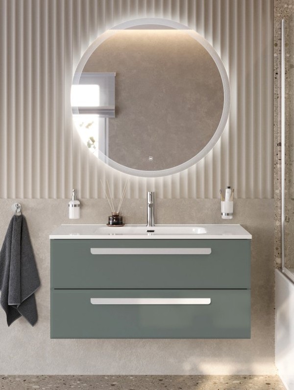 Тумба с раковиной Cezares Eco-Cer-N 100 серо-зеленая матовая, раковина CZR-8095-100, ручки сатин