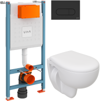 Комплект Унитаз подвесной Seramiksan Natura + Крышка + Инсталляция VitrA V-Fix Core 732-5800-01 с кнопкой смыва Root R 740-2211 черной матовой