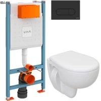 Комплект Унитаз подвесной Seramiksan Natura + Крышка + Инсталляция VitrA V-Fix Core 732-5800-01 с кнопкой смыва Root R 740-2211 черной матовой