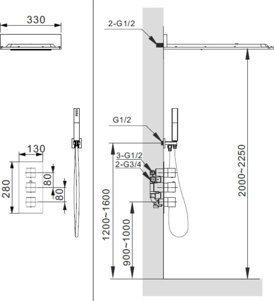 Душевой комплект AltroBagno Cascata 040101 Cr С ВНУТРЕННЕЙ ЧАСТЬЮ, хром