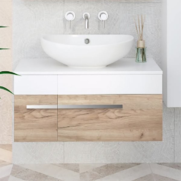 Тумба с раковиной Runo Вудлайн 85 крафтовый дуб