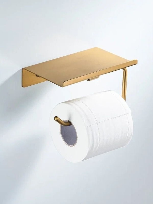 Держатель для туалетной бумаги с полочкой Shevanik SG5705G-1, золотой сатин