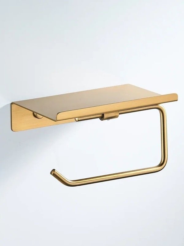 Держатель для туалетной бумаги с полочкой Shevanik SG5705G-1, золотой сатин
