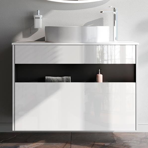 Тумба с раковиной AM.PM Func 100 белый глянец, со столешницей, раковина M8FWCC20550WG