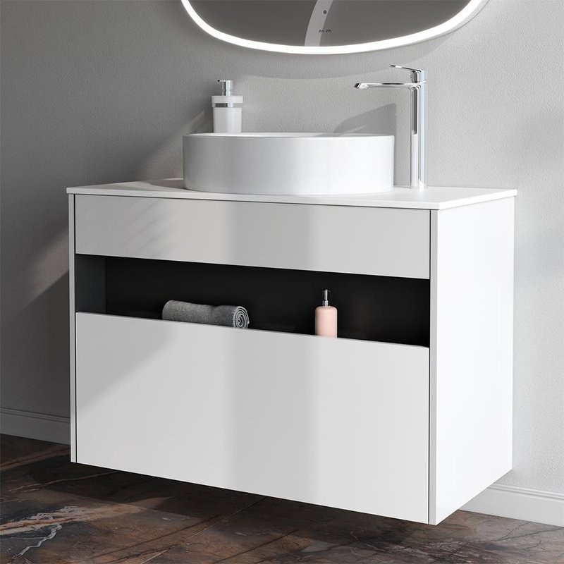 Тумба с раковиной AM.PM Func 100 белый глянец, со столешницей, раковина M8FWCC20550WG