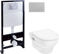 Комплект Унитаз подвесной Hansgrohe GladeLake S безободковый, с микролифтом + Инсталляция EWRIKA ProLT 0026-2020 + Кнопка 0040 хром матовый