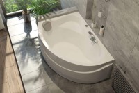 Акриловая ванна 1MarKa Catania L 150x105 см, угловая, левая, пристенная, белая, асимметричная, с каркасом, с сиденьем