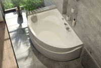 Акриловая ванна 1MarKa Catania L 150x105 см, угловая, левая, пристенная, белая, асимметричная, с каркасом, с сиденьем