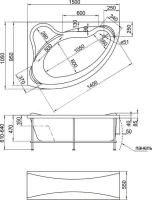 Акриловая ванна 1MarKa Catania L 150x105 см, угловая, левая, пристенная, белая, асимметричная, с каркасом, с сиденьем