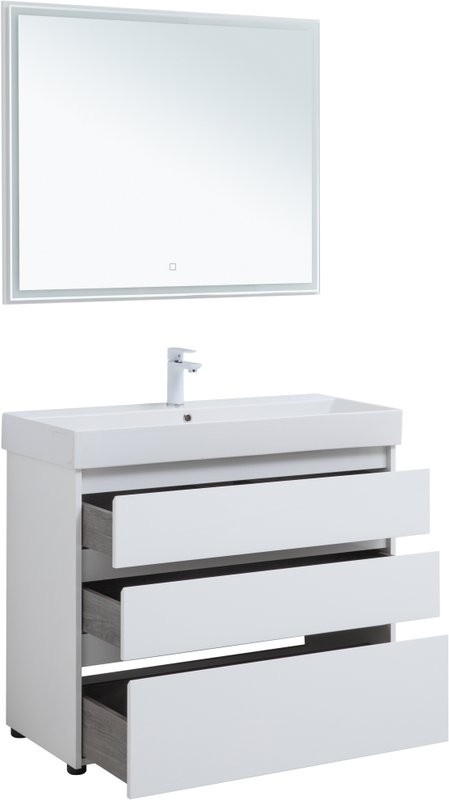 Мебель для ванной комнаты Aquanet Nova Lite 100 напольная, белая, 3 ящика