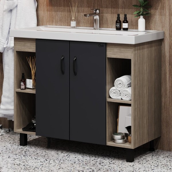 Тумба с раковиной Onika Тимбер 100 серая матовая, дуб сонома