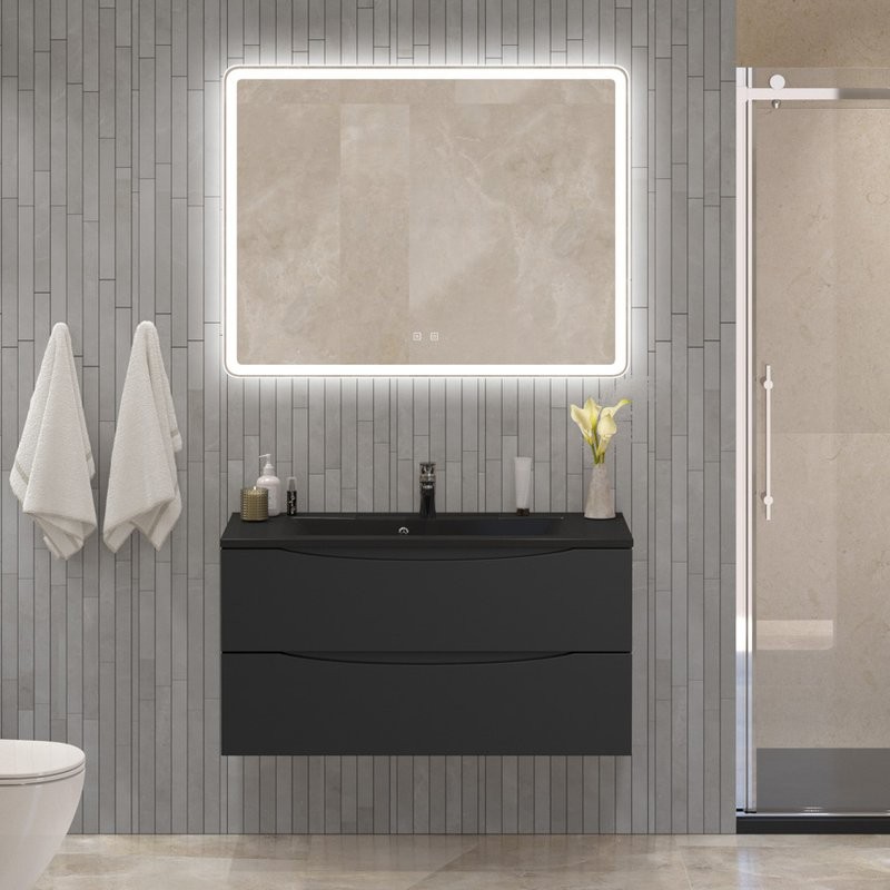 Мебель для ванной комнаты BelBagno Marino 100 подвесная, nero lucido, черная раовина