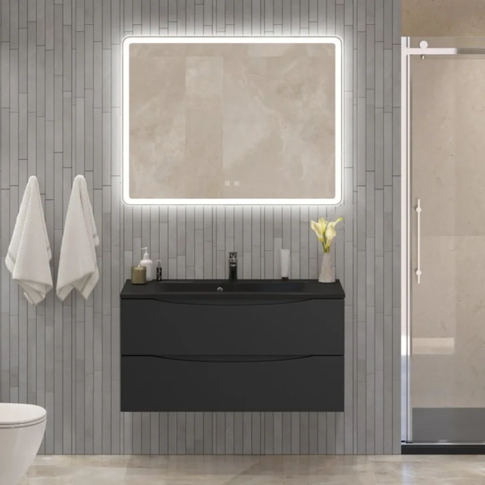 Мебель для ванной комнаты BelBagno Marino 100 подвесная, nero lucido, черная раовина