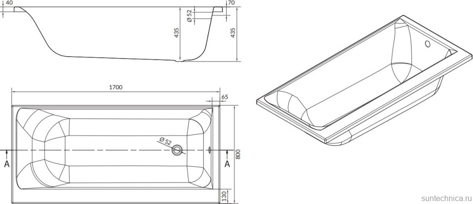 Акриловая ванна Cersanit Smart L 170x80 см, с ножками, белый глянец
