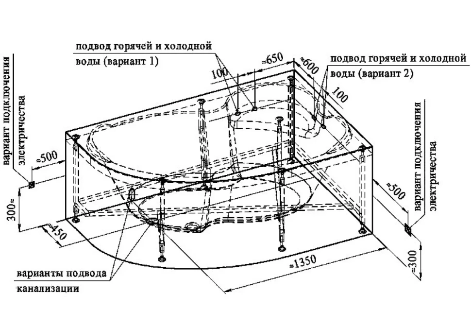 Акриловая ванна Radomir Ирма Релакс 170x110 см, угловая, правая, пристенная, с гидромассажем, белая, асимметричная, с каркасом, с экраном, с сиденьем, со сливом-переливом, с полотенцедержателем