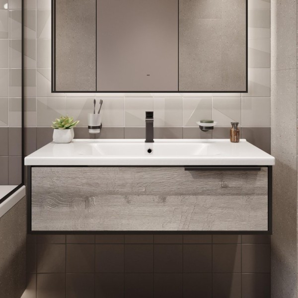 Тумба с раковиной STWORKI Брамминг 100 подвесная, дуб шерман серый