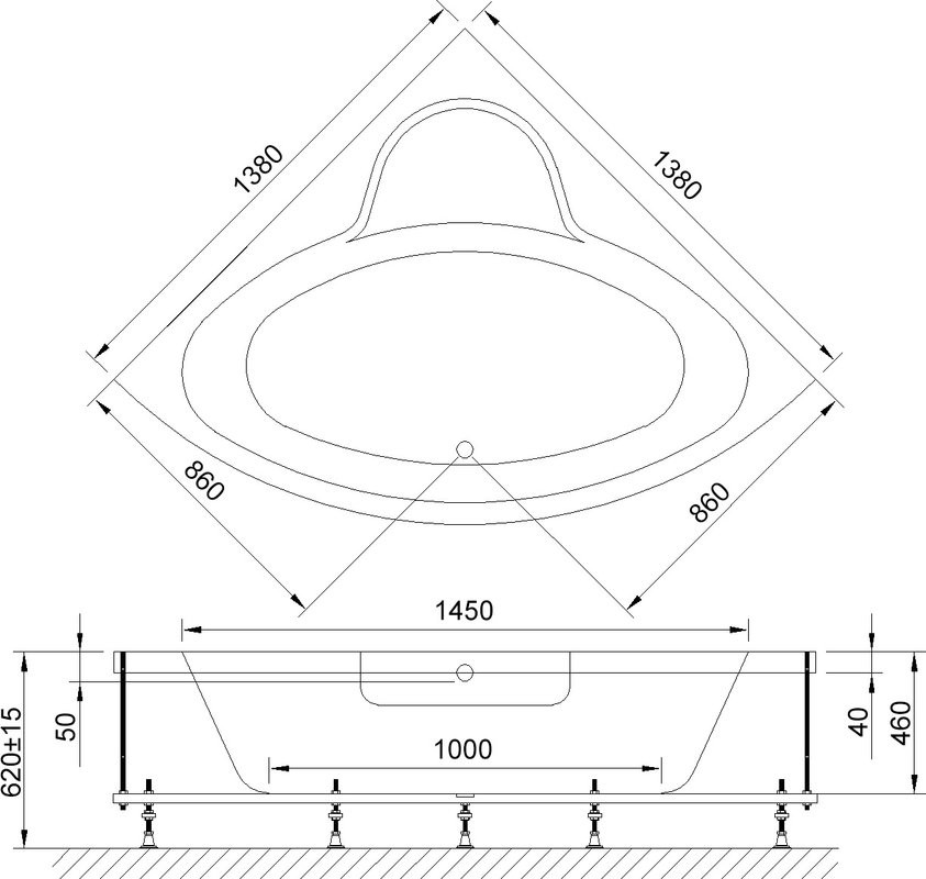 Акриловая ванна Royal Bath Fanke RB 581200 140x140 см, угловая, пристенная, белая, четверть круга, с каркасом, с сиденьем