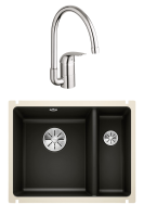 Комплект Мойка Blanco Subline 350/150-U черная + Смеситель Grohe Euroeco