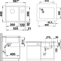 Комплект Мойка Blanco Subline 350/150-U черная + Смеситель Grohe Euroeco