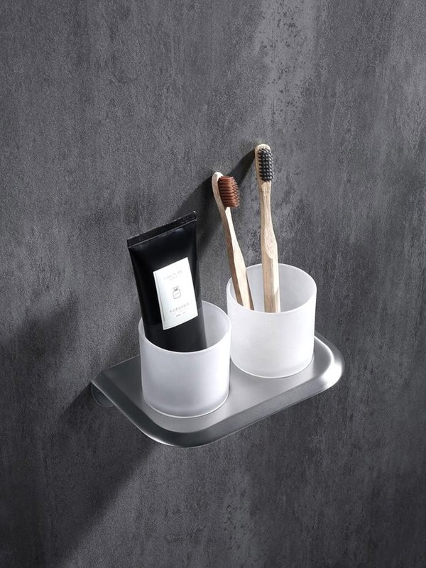 Стакан для ванной Abber Nord AA1557SP настенный, сталь, стеклянный, двойной