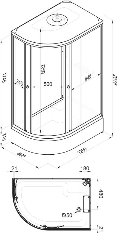 Душевая кабина Triton Коралл L Щ0000061819 120х80 см, белая