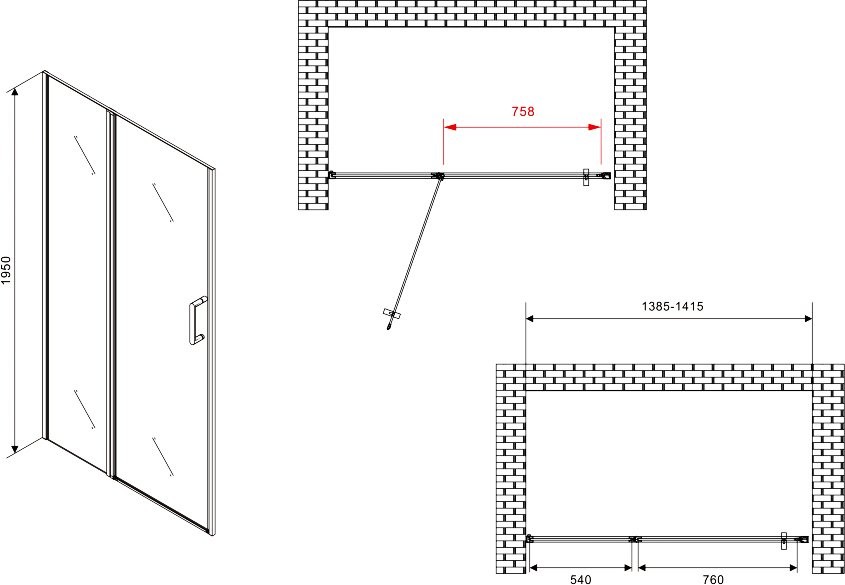 Душевая дверь в нишу Abber Sonnenstrand AG04140S 140 см, профиль хром, стекло прозрачное