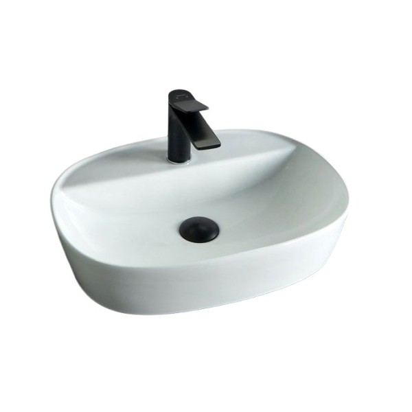 Накладная раковина GID Lago N9045 50 глянцевая белая, овальная, фаянс, с 1 отверстием под смеситель