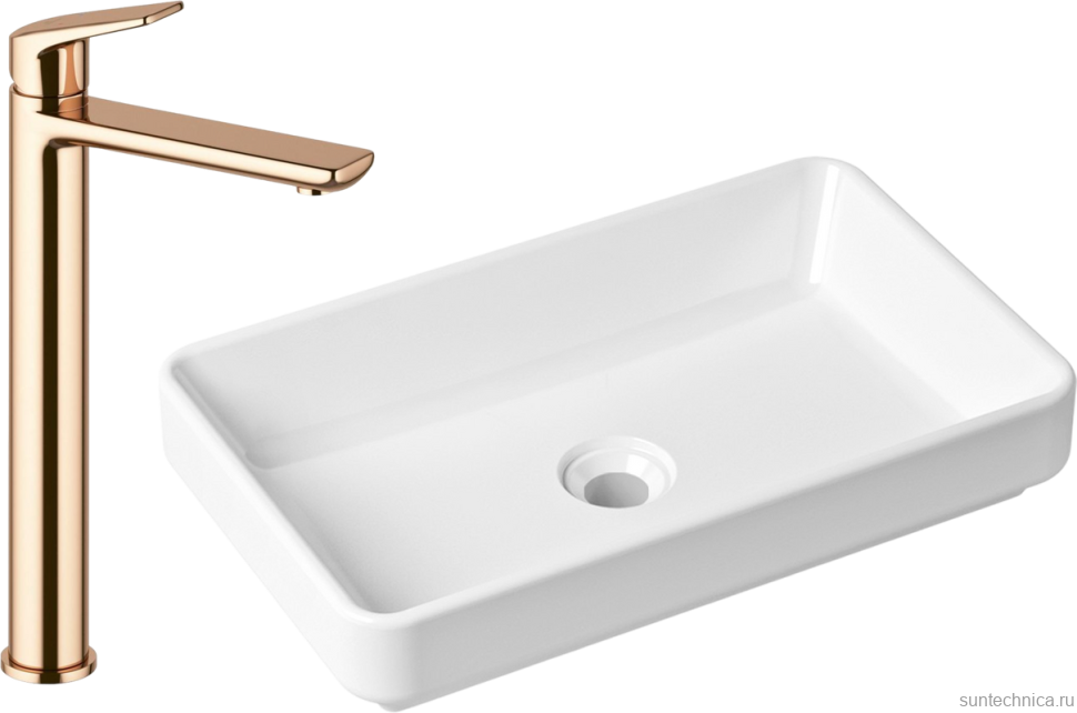 Комплект Накладная раковина Lavinia Boho Bathroom Sink Slim 33311004 + Смеситель Wellsee ONCE! and forever 182409000 розовое золото