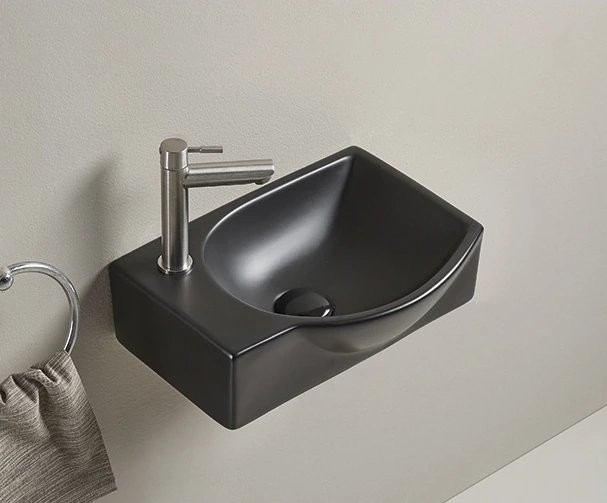 Раковина маленькая в туалет GID Suspendido Bm9276R 41 матовая черная, прямоугольная, фаянс