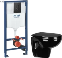 Комплект Унитаз подвесной Wanfald Lauta 47374100005 черный + Инсталляция Grohe Rapid SL 1000044 3 в 1 с панелью смыва