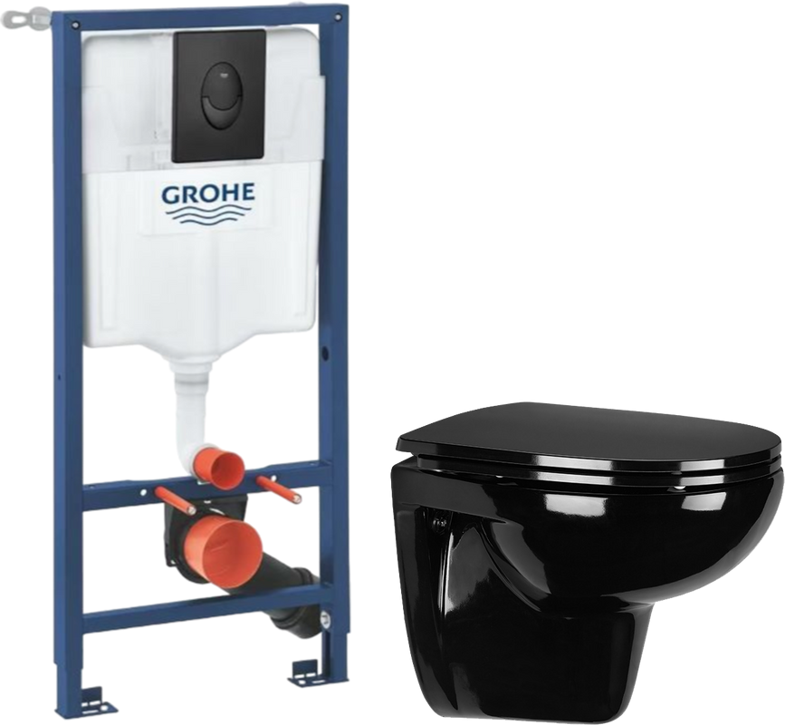 Комплект Унитаз подвесной Wanfald Lauta 47374100005 черный + Инсталляция Grohe Rapid SL 1000044 3 в 1 с панелью смыва