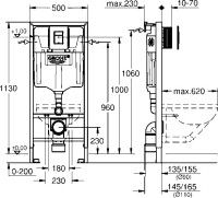 Комплект Унитаз подвесной Wanfald Lauta 47374100005 черный + Инсталляция Grohe Rapid SL 1000044 3 в 1 с панелью смыва