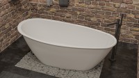 Ванна из искусственного камня WHITECROSS Spinel B 155x75 см, отдельностоящая, матовая белая, овальная, с донным клапаном