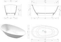 Ванна из искусственного камня WHITECROSS Spinel B 155x75 см, отдельностоящая, матовая белая, овальная, с донным клапаном