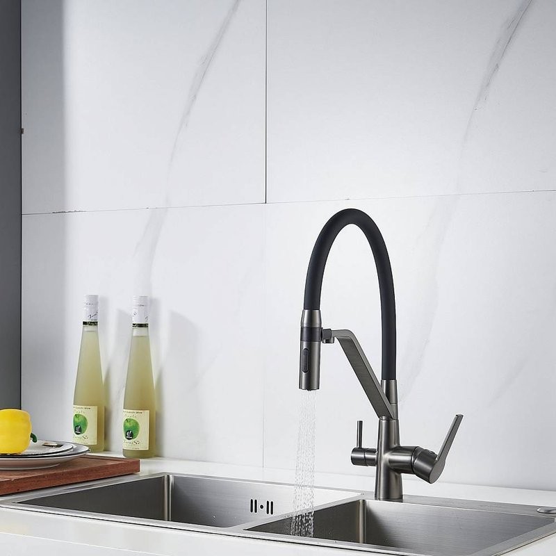 Смеситель для кухни Shevanik S278T оружейная сталь, черный