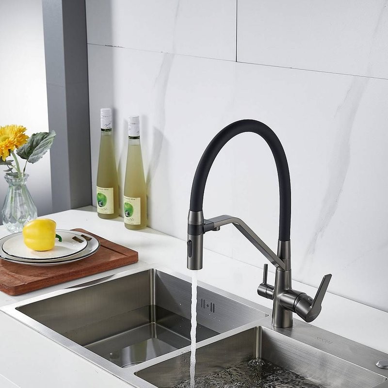 Смеситель для кухни Shevanik S278T оружейная сталь, черный