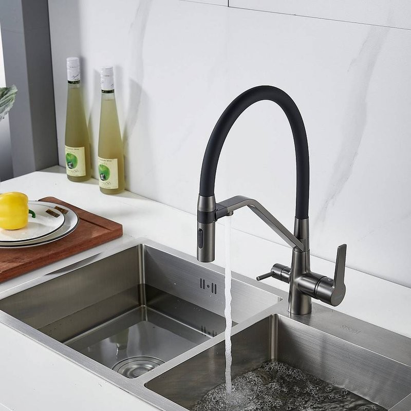 Смеситель для кухни Shevanik S278T оружейная сталь, черный