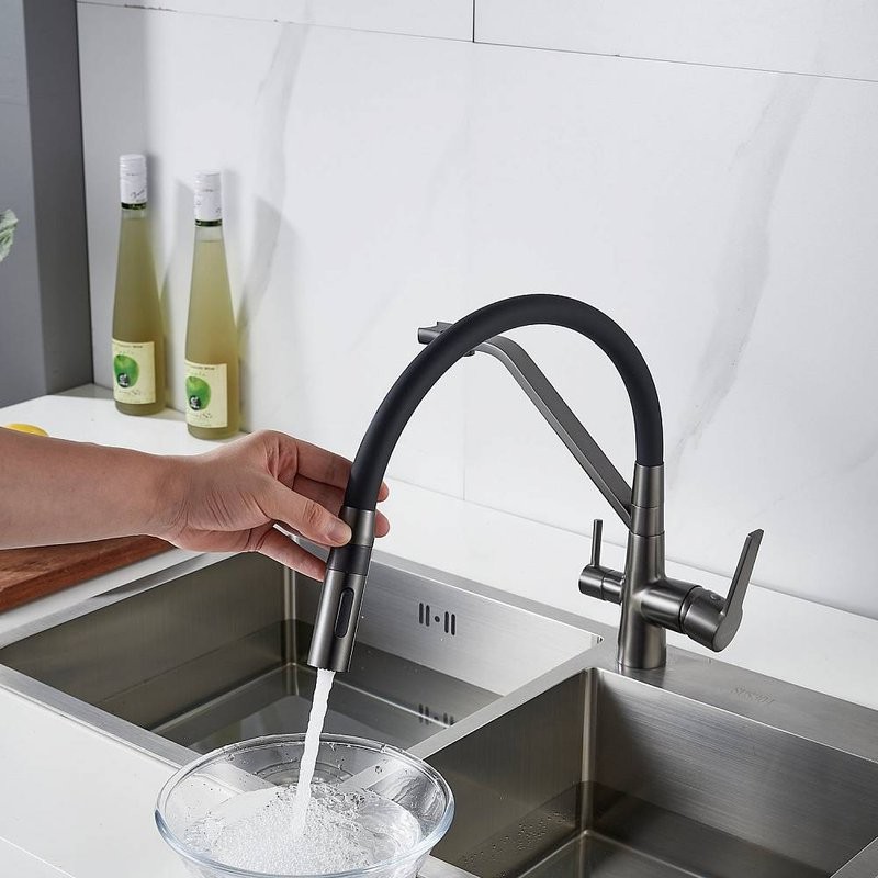 Смеситель для кухни Shevanik S278T оружейная сталь, черный