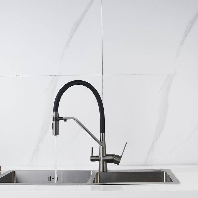 Смеситель для кухни Shevanik S278T оружейная сталь, черный