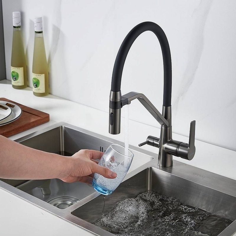 Смеситель для кухни Shevanik S278T оружейная сталь, черный