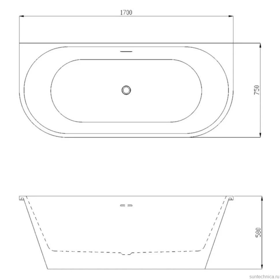 Ванна акриловая Azario ELCON 1700x750x580 пристенная, в комплекте с сифоном и металлической рамой (ELC17075)