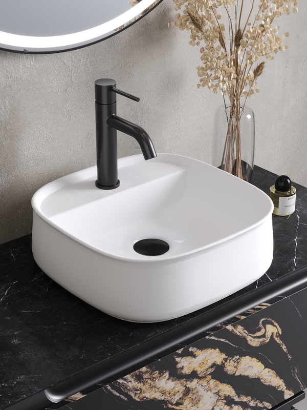 Накладная раковина Cezares 42 глянцевая белая, квадратная, фаянс, с 1 отверстием под смеситель