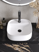 Накладная раковина Cezares 42 глянцевая белая, квадратная, фаянс, с 1 отверстием под смеситель