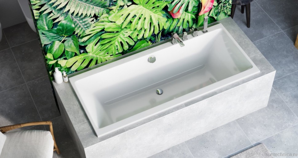 Акриловая ванна Excellent Pryzmat Slim 180x80 см, встраиваемая, белая, с каркасом